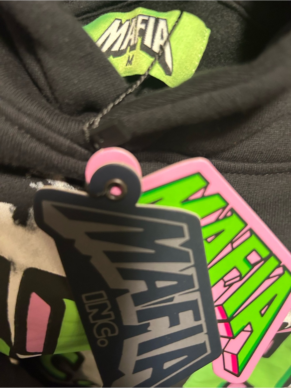Mafia unisex black Pullover Hoodie with Neon Green Logo